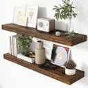 Heimlove 48 Inch Floating Shelves for Wall 8 Inch Deep Rustic Brown Shelves Set of 2,Wall Mounted Rustic Wood Long Floating ShelfLarge Display & Storage Shelf with Invisible Brackets