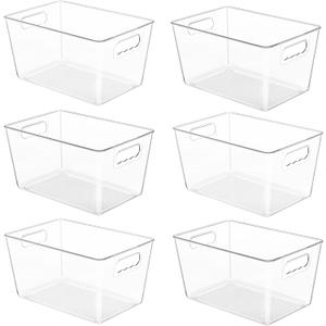 YIHONG 6 Pack Clear Pantry Organizer Bins, Plastic Containers with Handle for Kitchen,Freezer,Cabinet,Closet,Bathroom Under Sink Storage (L(11.2"L x 7.5"W x 6"H))
