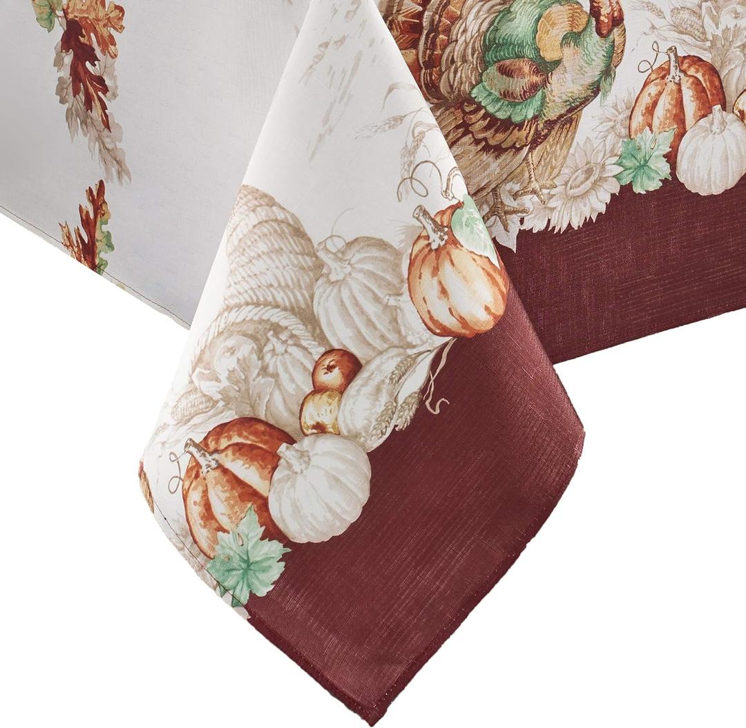 Elrene Home Fashions Holiday Turkey Bordered Fall Wrinkle Resistant Tablecloth, Seasonal Dining-Table Cover, 60" x 84", Rectangle