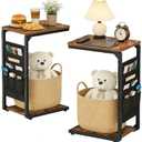 Wood Pedestal Couch End Tables Set of 2, TV Trays for Eating on Couch Tables that Slide Under, Dinner Snack Coffee Sofa C Shaped Side Table, Small Stand TV Tray for Couches Living Room, Brown ET-P-BR2