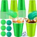 32pcs St. Patricks Day Party Games for Adult Include 24 Pcs 16oz Green Plastic Cups with 8 Balls, Shamrocks Irish Festival Party Decor, Juice Beverage, Outdoor Toss Game Favor Supplies