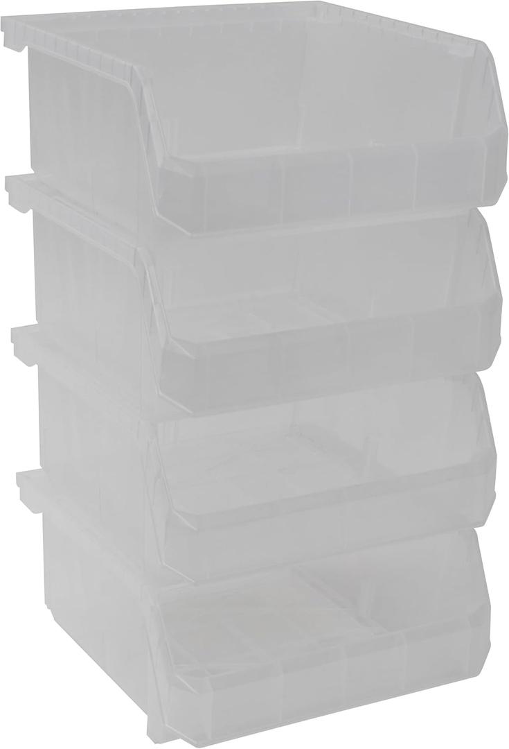 ReadySpace Plastic Containers for Organizing and Storage Bins for Drawers, Desks, Office Organization, and Garage, Stackable Bins, Medium-Wide (5" x 11" x 11"), 4-Pack, Clear