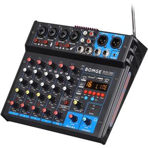 BOMGE 6 Channel dj powered audio sound mixer amplifier,100 W Stereo Speaker Home Audio Receiver effects, 48V phantom Power, USB, Bluetooth for home theater system, Karaoke, Streaming