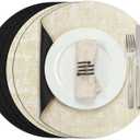 Myir JUN Round Placemats, Dual Sided Faux Leather Place Mats Set of 6 Indoor/Outdoor Non-Slip Washable Table Mats (Cream-White Black, Set of 6)
