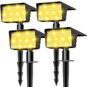 Solar Spot Lights Outdoor with 60 LED & Auto On/Off, 4 Pack Solar Lights Outdoor Waterproof IP68 with 3 Lighting Modes, 2-in-1 Solars Landscape Light for Outside, Garden, Yard(Warm White)