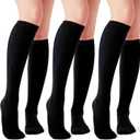 Joulli Women's Knee High Athletic Socks Stripe Calf Tube Boot Outdoor Sport Socks 3 Pairs, Black, M