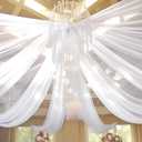 6 Panels White Ceiling Drapes for Wedding 5ftx20ft Sheer Drapery Chiffon Fabric Arch Draping Curtains for Party Ceremony Birthday Baby Shower Reception Stage Ceiling Decorations