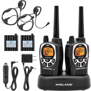 Midland GXT1000VP4 GMRS Two-Way Radio (50-Channel, Long Range, 142 Privacy Codes, SOS, NOAA, Rechargeable Nickle Battery, Black/Silver, 2-Pack)