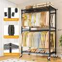 ULIFHOME P4 Plus Rolling Clothes Rack Heavy Duty, Clothing Racks for Hanging Clothes, Free Standing Garment Racks with Wheels, Portable Closet Rack 45''W 20.5''D 80.5''H, Max Load 570 Lbs, Black