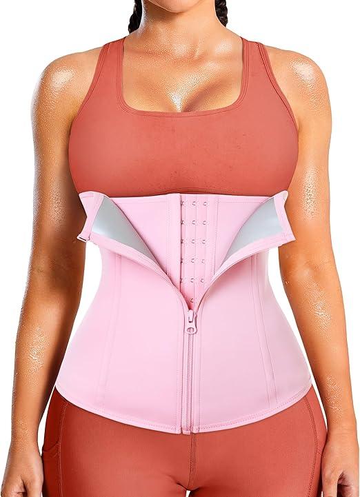 Women's Waist Trainer Corset with Zipper Sweat Waist Trimmer for Women Workout Belt Corset Shapewear  XS, Pink