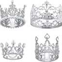 Ferraycle 4 Pieces Silver Crown Cake Topper Birthday Mini Flower Bouquet Crown Cupcake Toppers Crystal Pearl Tiara Wedding Cake Top Hair Ornament for Doll Flower Arrangements Wedding