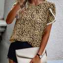 PRETTYGARDEN Womens Ruffle Petal Sleeve Lace Crochet Floral Boho Tunic Top (XS)