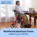 Medline Premium Empower Rollator Walker with Memory Foam Seat, Black & Red, 300 lb. Weight Capacity, 8 Wheels, Microban Technology, Cupholder, Rolling Walker for Mobility Impairment