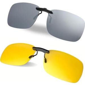BLUE CUT Clip on Polarized Night Vision, Driving Sunglasses UV 400 Blocker To Wear Over Prescription Glasses