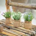 Velener Babys Breath Artificial Flowers in Small Burlap Bag Vases 3Pcs -Gypsophila Faux Flowers Farmhouse Home Coffee Table Bookshelf Office Desk Decorations Kitchen Dining Room Fake Plants Indoor