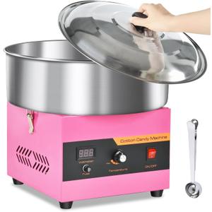 Cotton Candy Machine Commercial, 1000W Professional Cotton Candy Machine, Cotton Candy Maker with Stainless Steel Bowl, Bowl Cover and Sugar Scoop for Kids Birthday, Family Party, Festival (Pink)