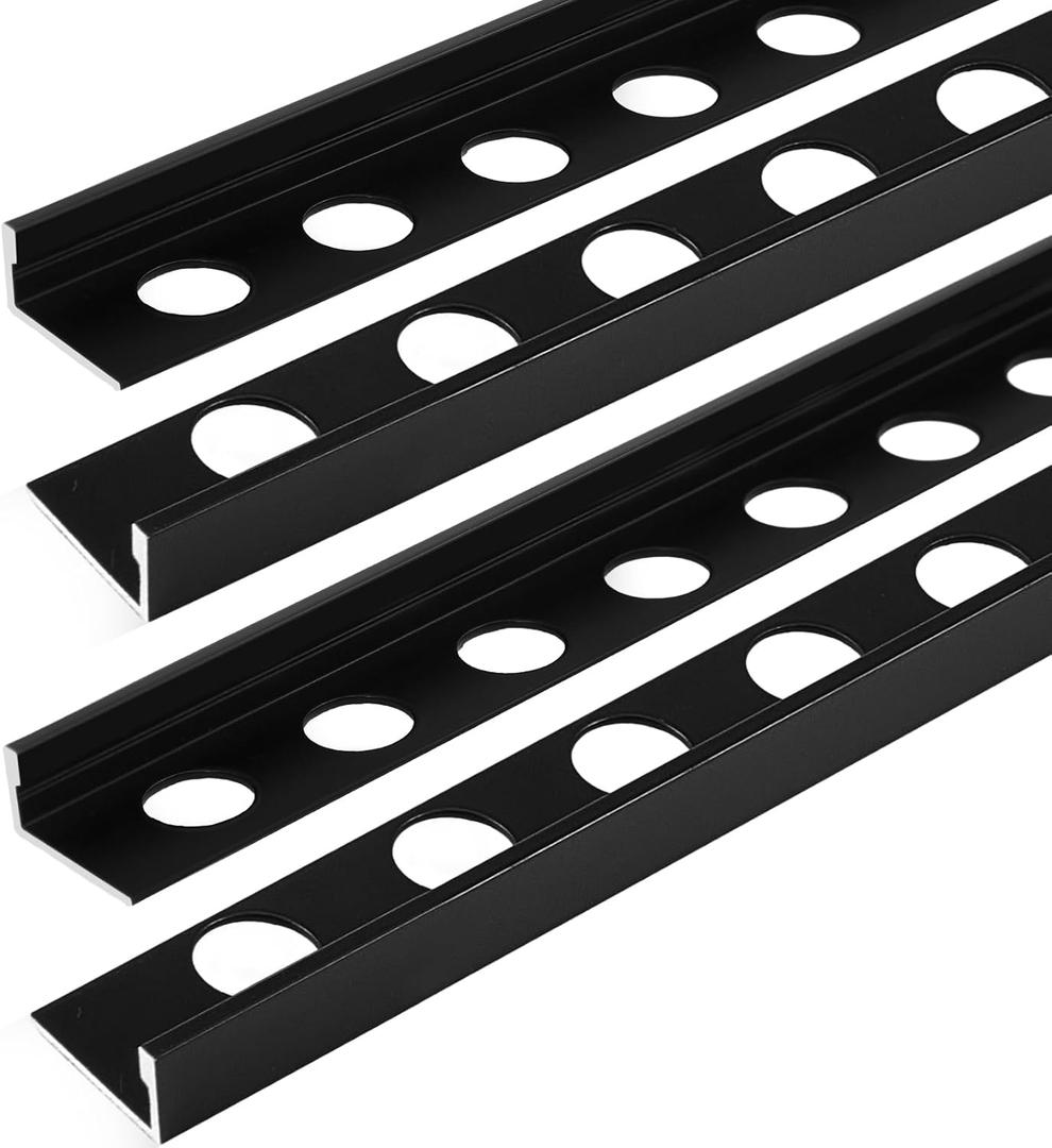Blulu 4 Pcs Aluminum Tile Edge Trim Edging 49-1/4 in. L Shaped Metal Tile Corner Trim Protector with 90 Angle for Backsplash, Bathroom, Kitchen(Black,3/8 in.)