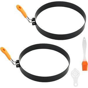 2 Pcs 8" Pancake Mold Nonstick Round Pancake Egg Mold with Silicone Handle Stainless Steel Frying Eggs Ring for Griddle Sandwich Eggs Camping Indoor Breakfast