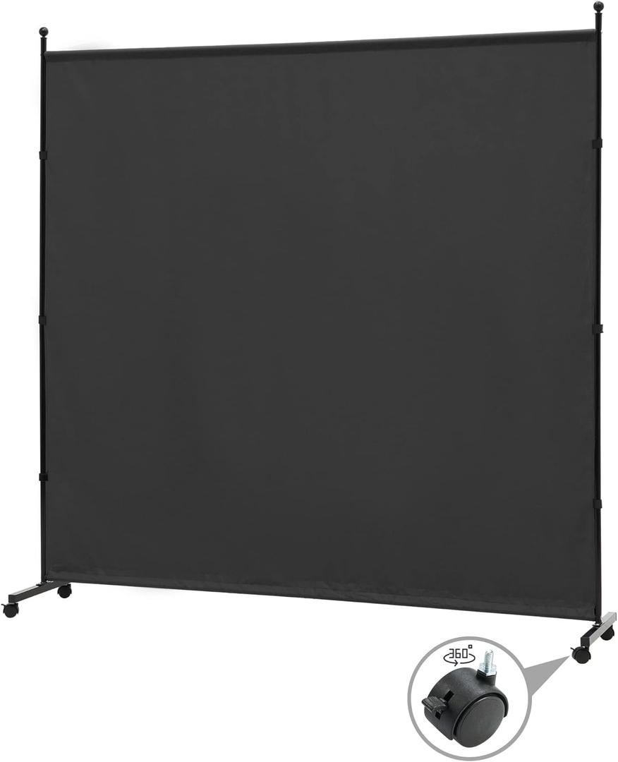 6FT Single Panel Room Divider with Wheels,Rolling Fabric Room Dividers for Partition Privacy Screens,Freestanding Wall Divider for Home Office,Restaurant,Hospital,(Black)