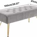 Velvet Button-Tufted Entryway Bench, 39.37" Modern Upholstered Bedroom Bench with Gold Metal Legs, Padded Rectangular End of Bed Bench for Living Room, Dining Room (Grey), 39.3" W x 16" L x 16.8" H