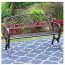 MFSTUDIO 50 Inches Outdoor Garden Bench, Cast Iron Metal Frame Patio Park Bench with Floral Pattern Backrest, Arch Legs for Porch, Lawn, Yard-Bronze