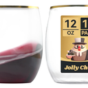 JOLLY CHEF 16 Pack 12oz Gold Plastic Wine Glasses Stemless, Disposable Wine Cupsty, Disposable Plastic Wine Cups for Party, Halloween, Christmas, Thanksgiving
