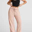 Herseas High Waisted Sweatpants for Women 2025 Fall Wide Leg Contrast Stitching Drawstring Loose Lounge Jogging Pants (Pink, M)