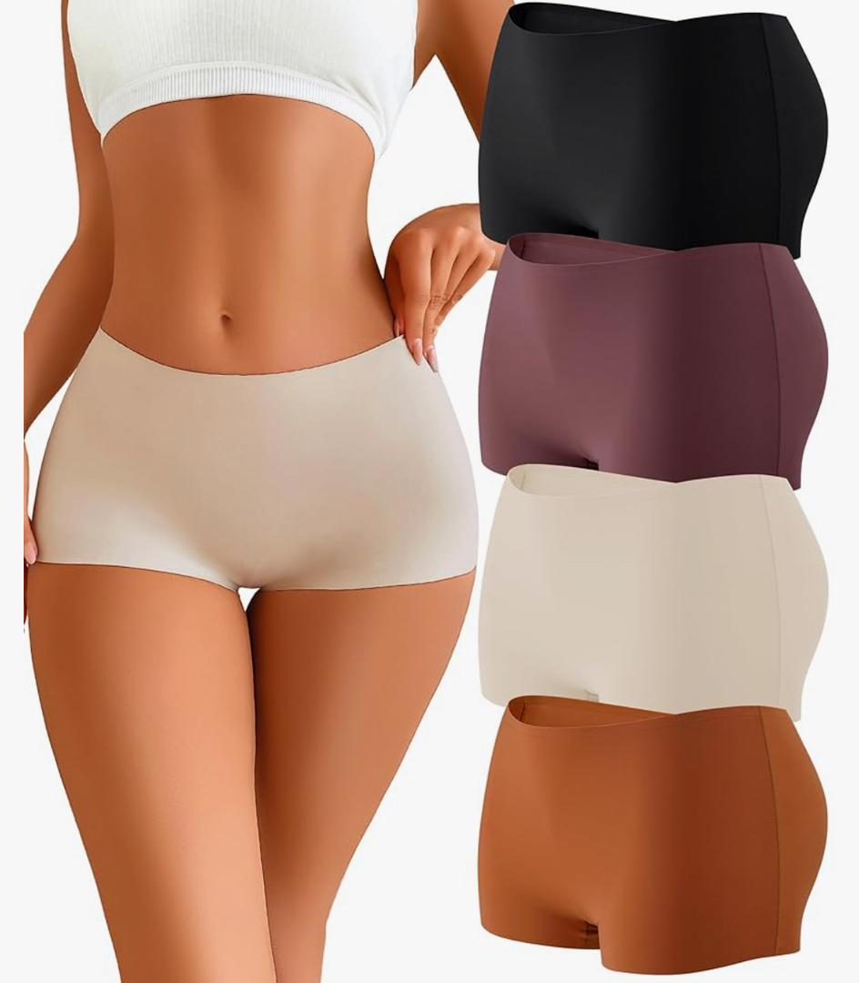 Womens Seamless Boy Shorts Underwear Soft Stretch No Show Boxer Shorts Briefs Panties for Ladies 4 Packs LARGE