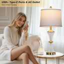 Rinweey Crystal Glass Table Lamp Set of 2 with USB C+A Ports & AC Outlet, White Lamp, Modern Bedroom Lamps, Gold Lamp for Night Stands Bedroom Living Room,Nightstand Lamp LED Bulbs Included