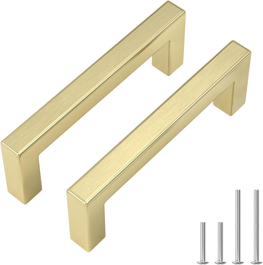 Goldenwarm 30 Pack 3-3/4 inch Brushed Gold Cabinet Handles Dresser Handles Brushed Brass Cabinet Pulls Gold Drawer Pulls Kitchen Hardware for Cabinets (3-3/4in(96mm) hole centers)