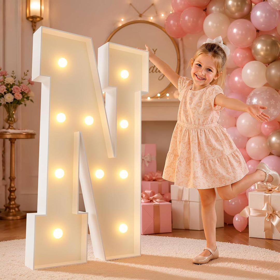 imprsv 4FT Marquee Light Up Letters for Birthday Party Decorations Large Marquee Letters for Wedding Event Bridal Shower Engagement Anniversarty Party Decor,Letter N