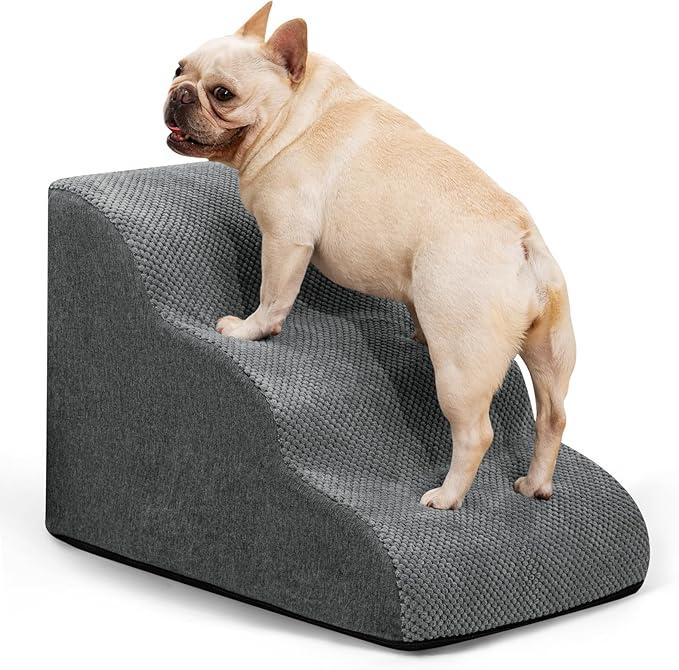 Aodisman 3Step Dog Ramp and Stairs for Sofa and Chair  NonSlip Sturdy Pet Steps for Small Dogs and Cats,15.7" H,Grey