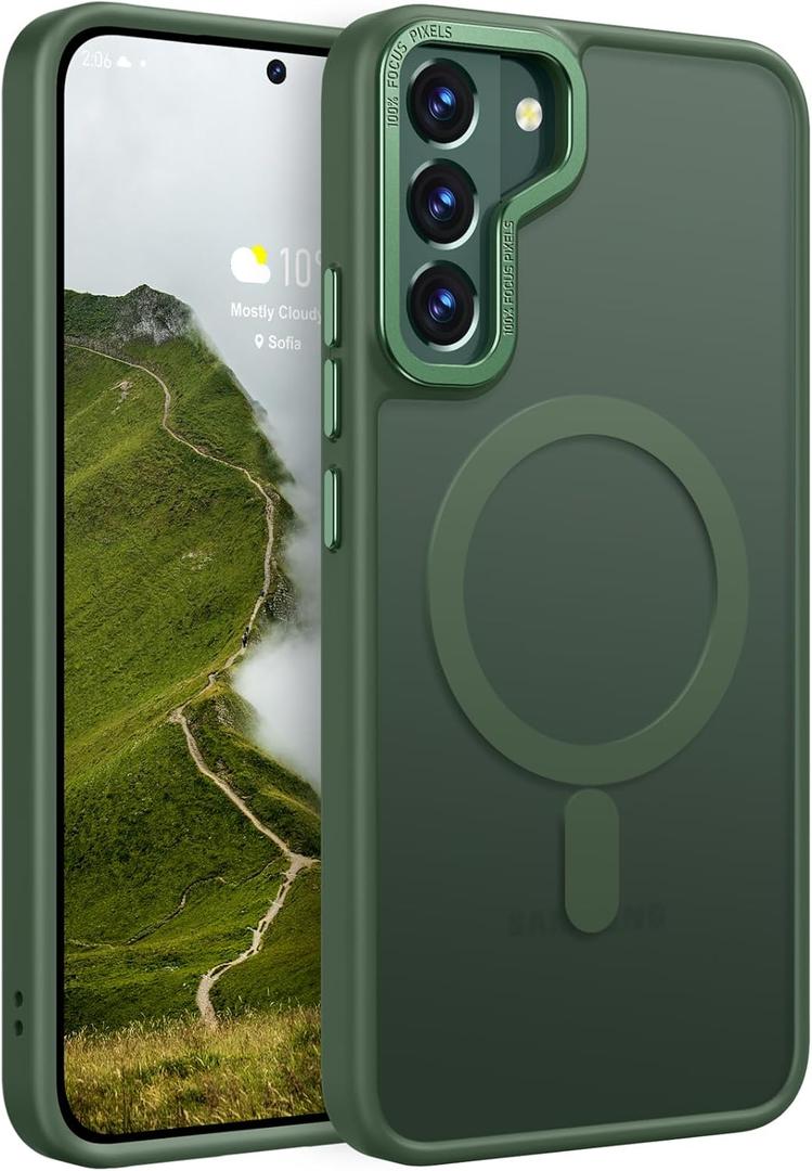 Rayboen for Samsung Galaxy S22 Plus Case Magnetic, [Compatible with Magsafe] Protective Slim Fit Skin Feel Phone Cover for Samsung S22 Plus 5G with Translucent Hard Back & Soft Edge, Matte Green