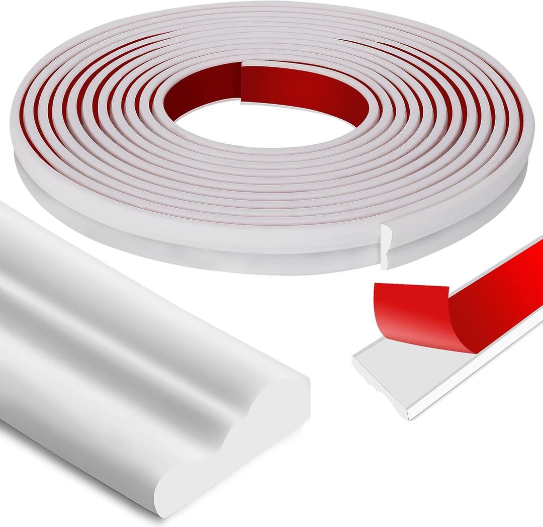 moonoom 20 Ft x 1.6''Wall Decoration Molding Trim,Self-Adhesive 3D Chair Rail Panel Molding, Flexible DIY Wall Trim for Wall Mirror Window Frame and Home Decoration (White)