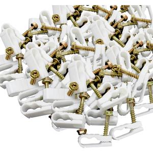STEREN Grip-Clip Dual / Double Coaxial Cable Mounting Fastener Clips, 100ct White
