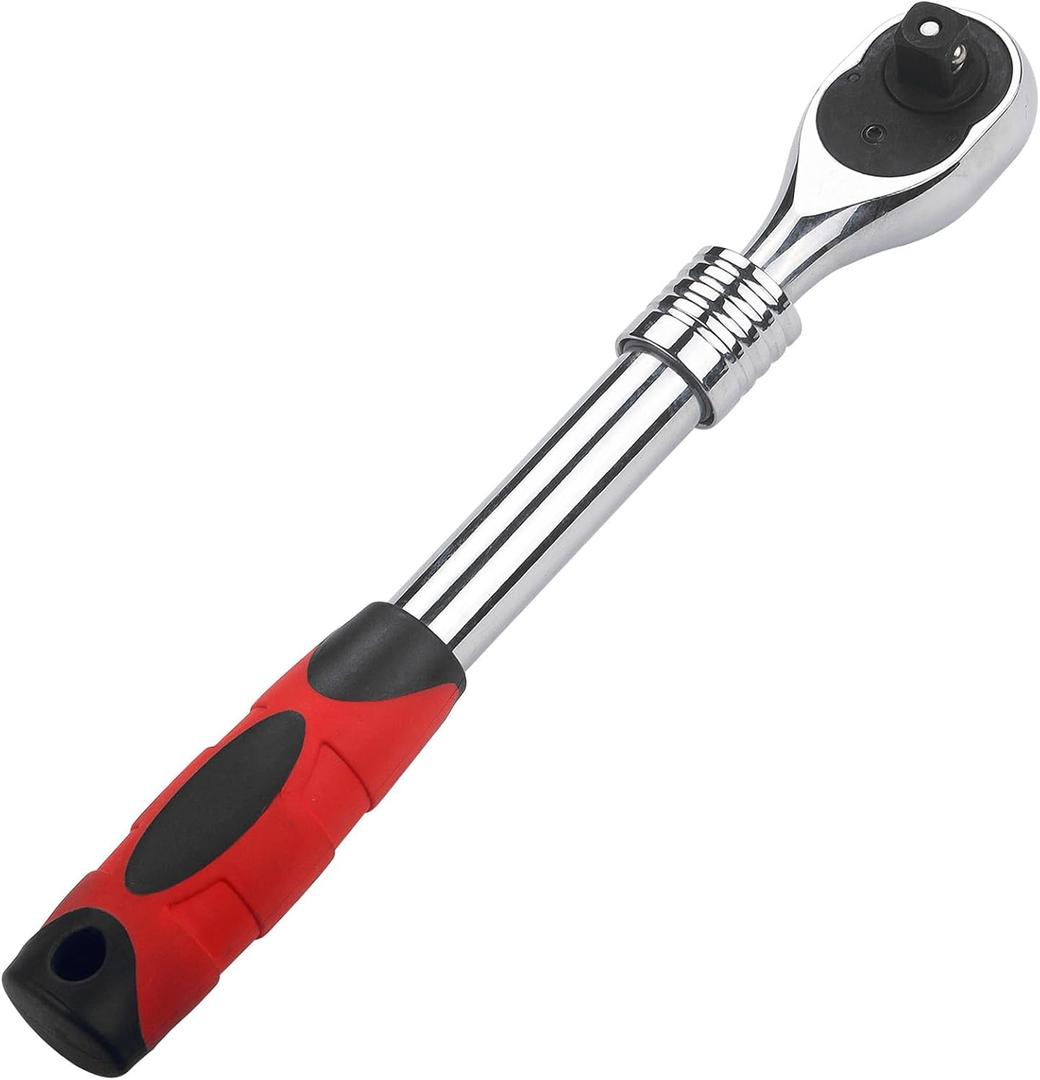 1/2-Inch Drive Extendable Ratchet Wrench,1/2" Drive 72-Tooth Quick-release Retractable Socket Wrench Reversible (Red)
