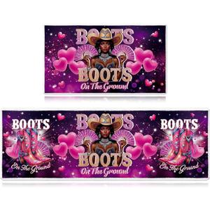 Western Cowgirl Kitchen Mat Rugs Set of 2, Purple American Wild West Non-Slip Mats, Western Kitchen Decor for Country Indoor Outdoor Home Floor Decorations 17x29 and 17x47 Inch