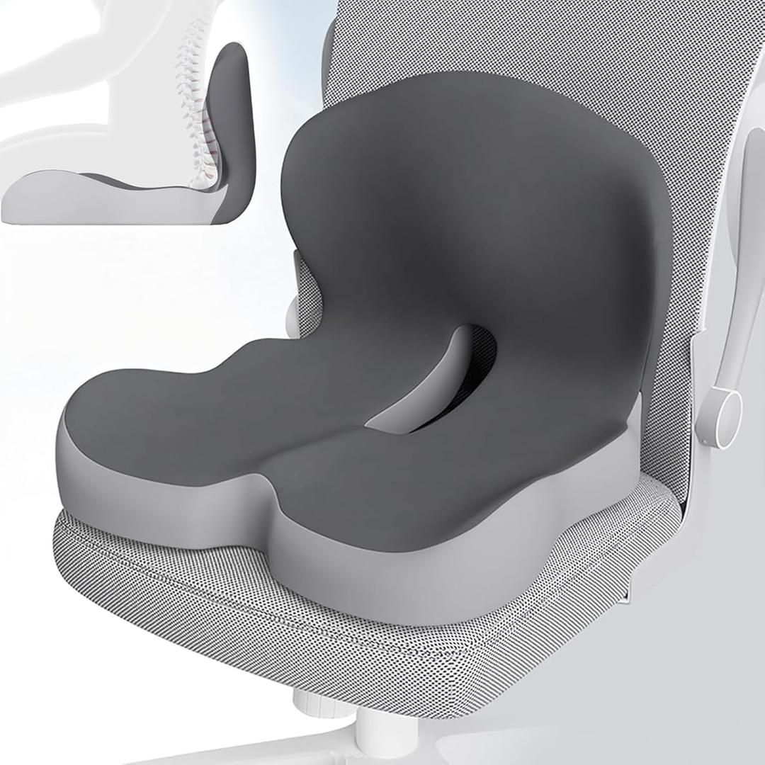 Memory Foam L-Shaped Integrated Seat Cushions - Ergonomic Lumbar Support Pillow with Sciatica Relief, Lower Back & Tailbone Protection Office Chair Cushion for Long Driving & Daily Use (Type-F)