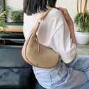 Straw Beach Shoulder Bags for Women Cute Small Crescent Tote Mini Clutch Purse Underarm Vacation Handbag Summer Straw Purse