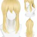 Half and Half Blonde Ponytail Wig with Bangs 29.5'' Blonde Anime Cosplay Wigs Princess Costume Wig for Women Halloween Party