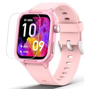 Smart Watch for Kids No Phone Needed, Tempered Glass Fitness Tracker Boy Teens with 19 Sport Modes, Pedometer, Sleep Monitor, Kids Watch Birthday Gifts Toy Gift for Girls Boys 6-16 (Pink)