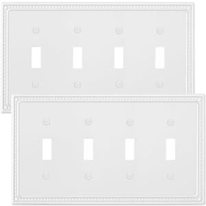 2-Pack Quad Toggle Light Switch Cover Plate, 4 Gang Metal Switch Plate Covers, Pure White Pearls Decorative Wall Plate, Corrosion Resistant