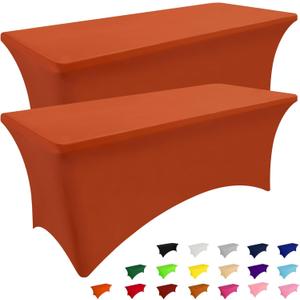 Smiry 2 Pack Spandex Table Cloth 6FT, Elastic Fitted Stretch Tablecloths, Washable and Wrinkle Free Rectangular Patio Table Cover for Outdoor, Wedding, Banquet & Parties (Rust, 72Lx30Wx30H Inch)