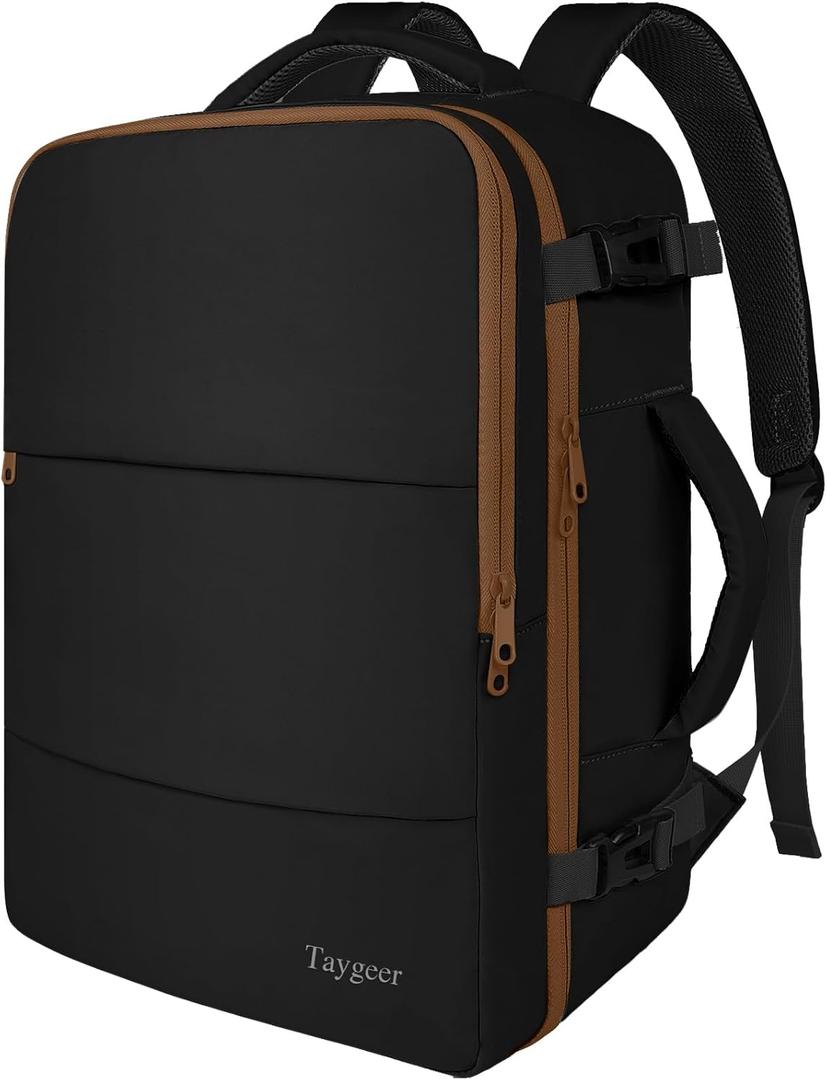 Taygeer Backpack for Women, Carry on Backpack with Laptop Compartment & Shoe Pouch, 35l Travel Laptop Mochila Carry On Luggage, Airline Approved Personal Item Bag For Weekender Gym Hiking, Black Khaki (Large)