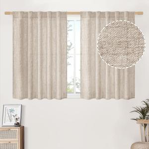 BGment Linen Curtains 36 Inch Length for Short Window, Rod Pocket Light Filtering Textured Drapes for Bathroom Kitchen Cafe Bedroom Back Tab Lightweight, 2 Panels, 42 X 36 Inch