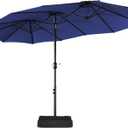 Yaheetech 13 ft Triple-size Patio Umbrella w/Base Included - Market Extra-Large Double Sided Umbrella - Twin-size Patio Parasol w/Easy Crank & 12 Strong Ribs & Ventilation Openings, Navy Blue