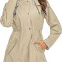 Kikibell Rain Jacket Women Striped Lined Hooded Lightweight Raincoat Outdoor Waterproof Windbreaker (Small, Khaki)