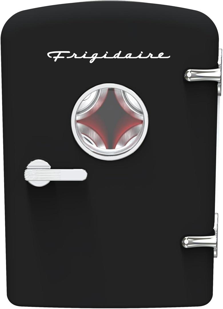 Frigidaire Retro 9-Can Mini Personal Fridge Portable Cooler for Car, Office, Bedroom, Dorm Room, or Cabin, 11.8" D x 7.1" W x 10.1" H, Black