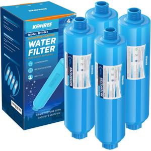 Kohree RV Inline Water Filter, NSF Certified, Camper Water Filter Reduces Chlorine, Bad Taste, Odor, RV Accessories Water Hose Filter for RV Campers, Marine, Gardening, Boats, Trailer, 4 Pack