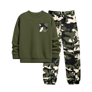 WIQI Boys Clothes Size 10-12 Youth Boys Fall Outfits Teen Sweatsuit Crewneck Pullover Sweatshirt Tops Casual Pants 2 Piece Winter Clothing Sets (Green)